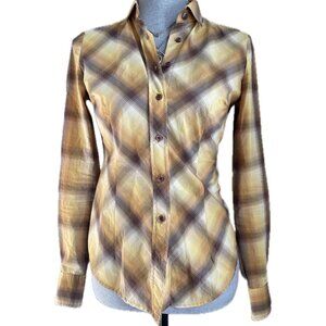 New York and Company Yellow Plaid Western Button up Size XS
